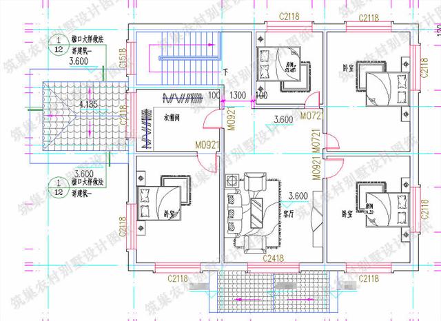 18×12米二層農(nóng)村別墅設(shè)計(jì)圖，設(shè)計(jì)比較簡(jiǎn)單，戶型對(duì)稱，主體30造價(jià)。