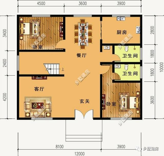 12米X10米三層別墅設(shè)計(jì)圖，戶型方正外型美觀，這么完美的農(nóng)村別墅，你不打算來一套嗎？