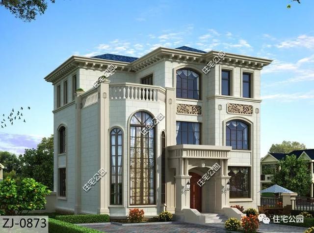 11×13米三層經(jīng)典歐式別墅設(shè)計圖，帶挑空客廳和大露臺。