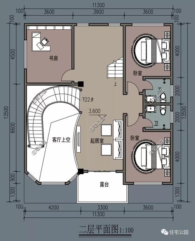 11×13米三層經(jīng)典歐式別墅設(shè)計圖，帶挑空客廳和大露臺。