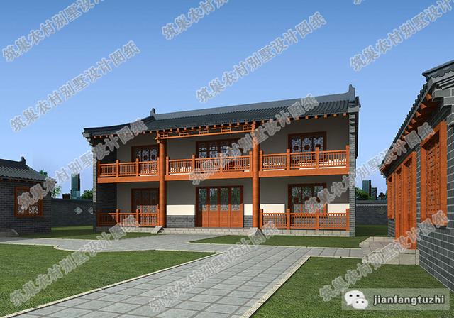 19×16米中式二層四合院別墅設計圖，挑空大客廳+旋轉樓梯，功能齊全，造價65萬。