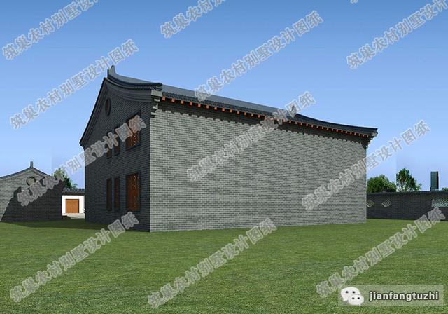 19×16米中式二層四合院別墅設計圖，挑空大客廳+旋轉樓梯，功能齊全，造價65萬。