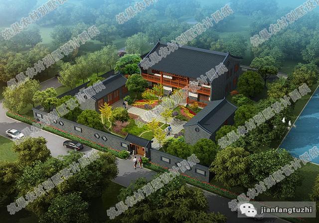 19×16米中式二層四合院別墅設計圖，挑空大客廳+旋轉樓梯，功能齊全，造價65萬。