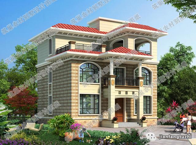 11×10米三層別墅設(shè)計(jì)圖，帶涼亭+落地窗，外觀簡(jiǎn)單大氣，造價(jià)30萬(wàn)。