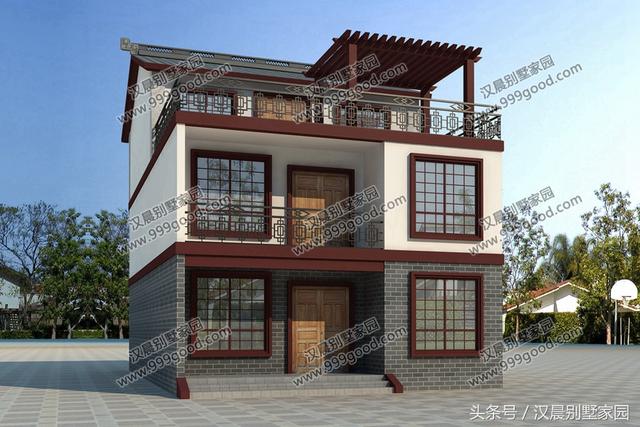 二層平頂小別墅設(shè)計(jì)圖，帶土灶+現(xiàn)代雙廚房，最適合偏冷的農(nóng)村地區(qū)自建。