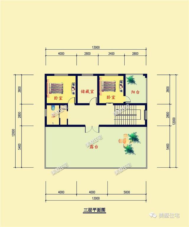 13X13.8米三層農村別墅設計圖，戶型方正，帶大露臺，是你喜歡的一款。