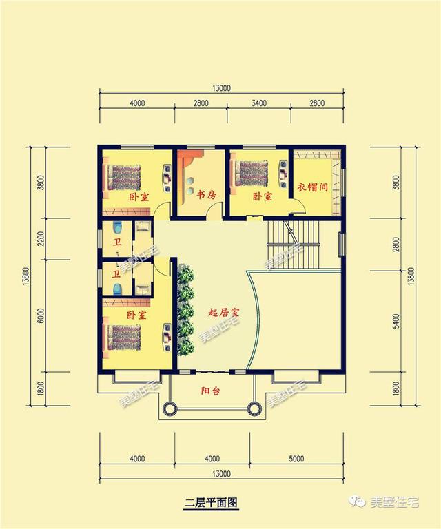 13X13.8米三層農村別墅設計圖，戶型方正，帶大露臺，是你喜歡的一款。