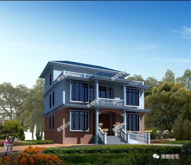 13X13.8米三層農村別墅設計圖，戶型方正，帶大露臺，是你喜歡的一款。