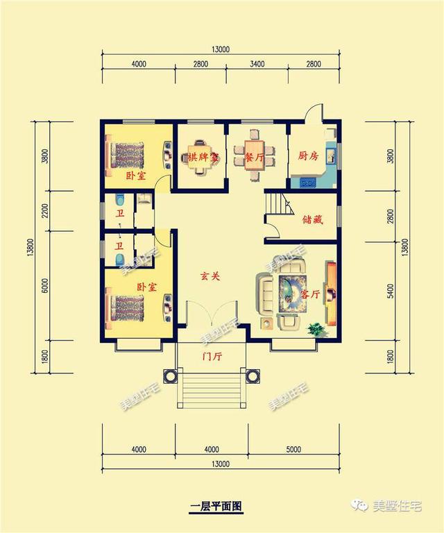 13X13.8米三層農村別墅設計圖，戶型方正，帶大露臺，是你喜歡的一款。