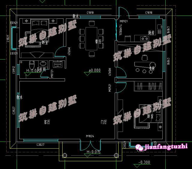 占地約為150平方米的一層歐式別墅設(shè)計(jì)圖，簡(jiǎn)單復(fù)古，水電圖齊全。