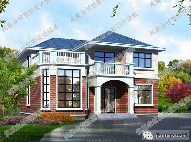 11×12米農(nóng)村二層歐式別墅設(shè)計(jì)圖，帶挑空客廳+落地窗，簡單實(shí)用，時(shí)尚大氣。