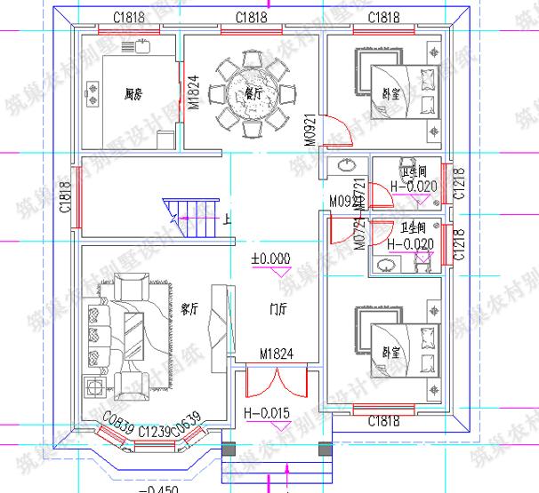 11×12米農(nóng)村二層歐式別墅設(shè)計(jì)圖，帶挑空客廳+落地窗，簡單實(shí)用，時(shí)尚大氣。