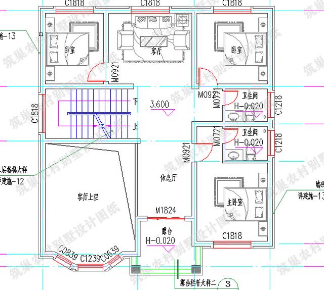 11×12米農(nóng)村二層歐式別墅設(shè)計(jì)圖，帶挑空客廳+落地窗，簡單實(shí)用，時(shí)尚大氣。
