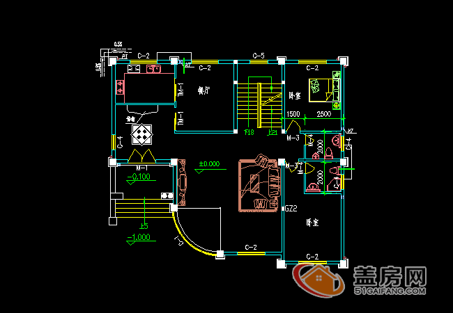 15x14三層半農(nóng)村別墅設(shè)計(jì)圖，帶地下室，漂亮大方。