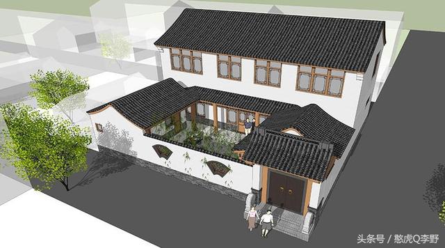 16x15米二層新中式三合院別墅設計圖，造價38萬元。