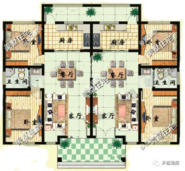 首選一層雙拼農(nóng)村自建房別墅設(shè)計(jì)圖，造價(jià)只要10萬，一棟二戶，更節(jié)約面積和省錢