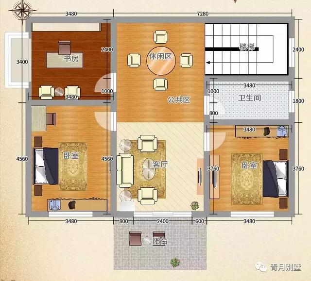 二層鄉(xiāng)村小別墅設(shè)計(jì)圖，10.76米×8米，造型美觀，布局舒適宜居