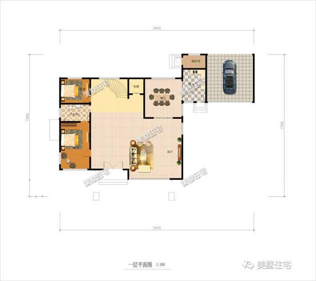 24X19米現(xiàn)代風(fēng)四層別墅設(shè)計圖，帶旋轉(zhuǎn)樓梯、電梯+車庫，比較符合當(dāng)代人的審美