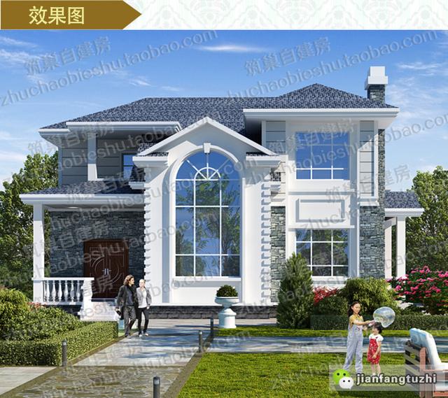 帶落地窗復(fù)式二層別墅施工圖，15×11米，清新自然，設(shè)計(jì)很有立體感