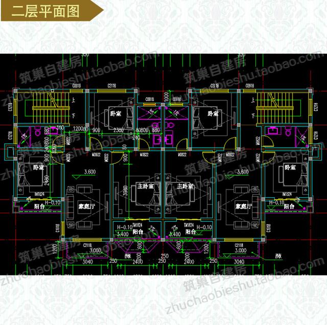 爆款二層雙拼設(shè)計圖紙，造價40萬，22×11米帶露臺+套房