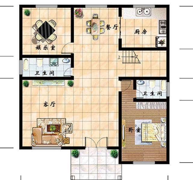 三層豪華復(fù)式別墅設(shè)計圖，挑空客廳+旋轉(zhuǎn)樓梯