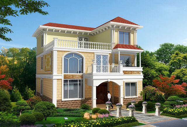 三層豪華復(fù)式別墅設(shè)計圖，挑空客廳+旋轉(zhuǎn)樓梯