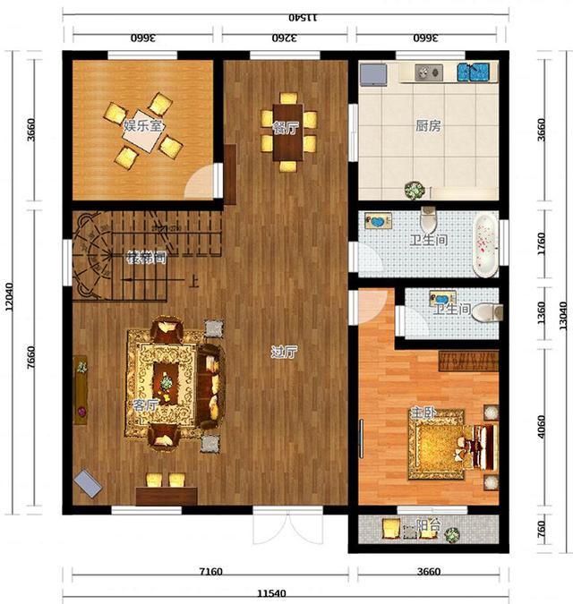三層豪華復(fù)式別墅設(shè)計圖，挑空客廳+旋轉(zhuǎn)樓梯