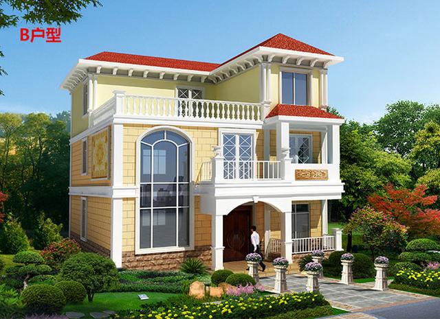 三層豪華復(fù)式別墅設(shè)計圖，挑空客廳+旋轉(zhuǎn)樓梯