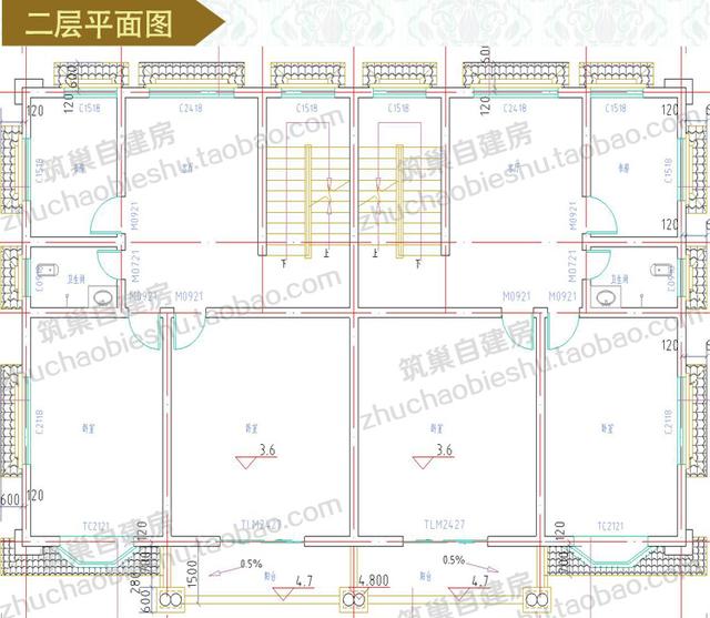 四層實(shí)用商住兩用臨街商鋪雙拼別墅施工效果圖，適合農(nóng)村兩兄弟建造