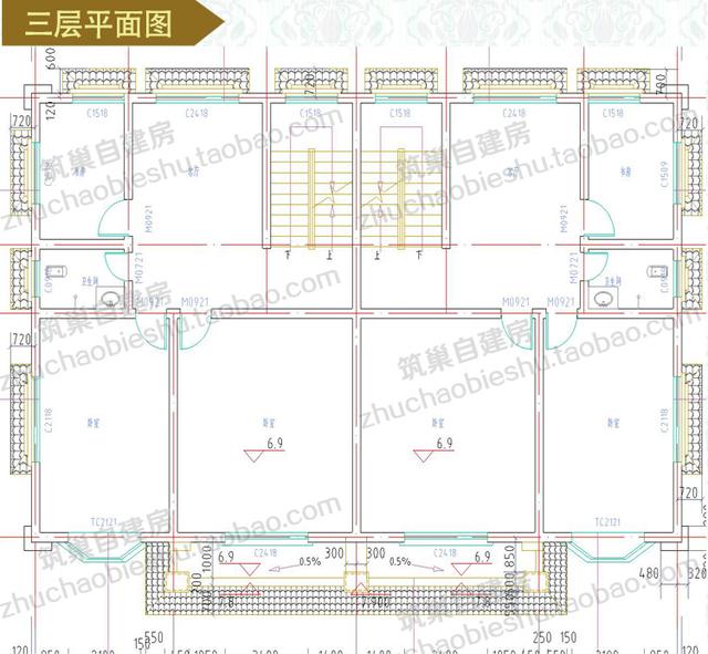 四層實(shí)用商住兩用臨街商鋪雙拼別墅施工效果圖，適合農(nóng)村兩兄弟建造