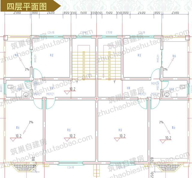 四層實(shí)用商住兩用臨街商鋪雙拼別墅施工效果圖，適合農(nóng)村兩兄弟建造