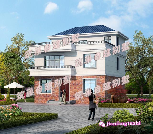 今年新出爐的三層帶大露臺(tái)鄉(xiāng)村別墅全套設(shè)計(jì)施工圖效果圖，占地面積不足100平方米