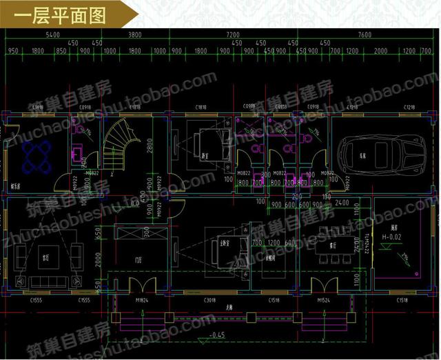 大開間復(fù)式三層別墅設(shè)計(jì)施工圖，帶車庫+露臺(tái)花園+落地窗，給人感覺很氣派
