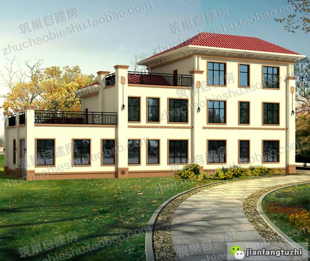 大開間復(fù)式三層別墅設(shè)計(jì)施工圖，帶車庫+露臺(tái)花園+落地窗，給人感覺很氣派