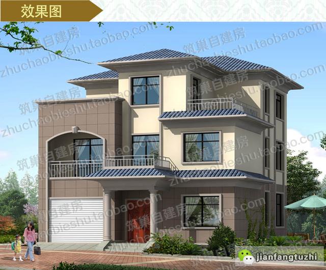 帶車庫三層自建房設(shè)計施工圖，戶型簡約大氣，施工難度不高，適合大部分農(nóng)村建房