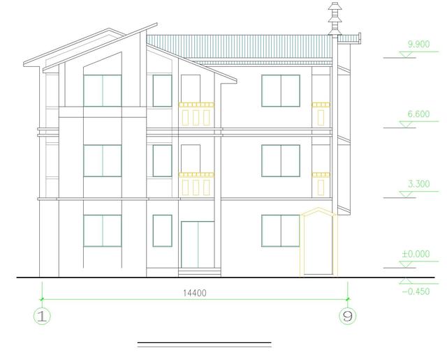 新中式農(nóng)村三層自建房設(shè)計圖紙帶外觀圖，占地110平方米
