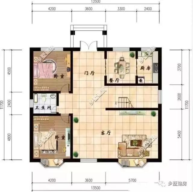 這款二層別墅設(shè)計(jì)戶型除了外觀簡(jiǎn)單大氣，室內(nèi)的裝修也很溫馨精致
