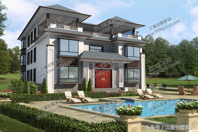 新中式經(jīng)典現(xiàn)代別墅設(shè)計圖，帶游泳池，簡直就是夢想中的房子