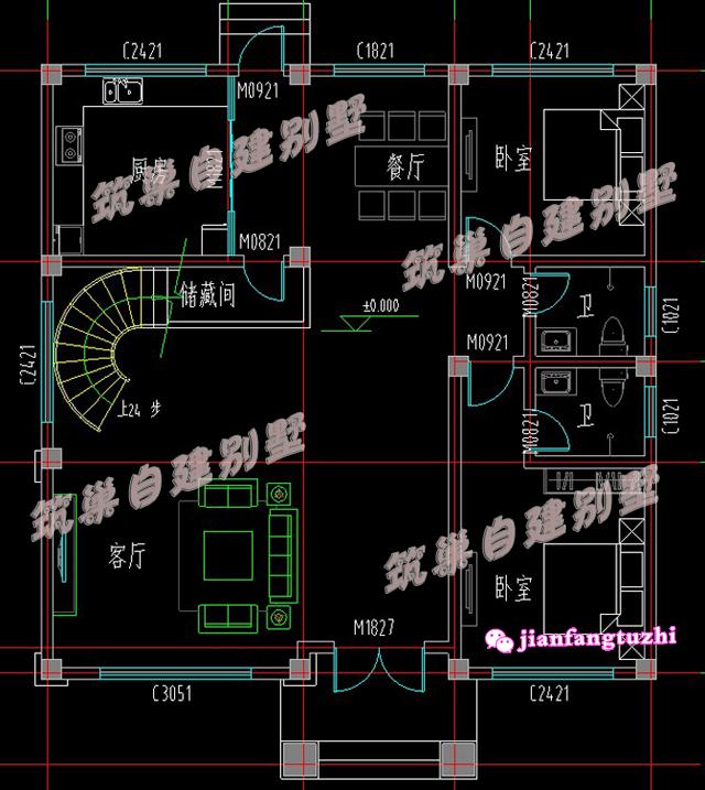 這款帶玄關(guān)+半旋轉(zhuǎn)樓梯+落地窗農(nóng)村別墅設(shè)計(jì)，戶型簡(jiǎn)約大方，你喜歡么