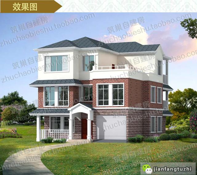 三層帶車庫(kù)農(nóng)村自建房全套設(shè)計(jì)施工效果圖，適合大眾的建房審美，施工難度不高