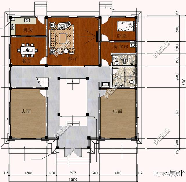 中國(guó)風(fēng)臨街帶商鋪、辦公、住家和出租為一體的別墅設(shè)計(jì)圖