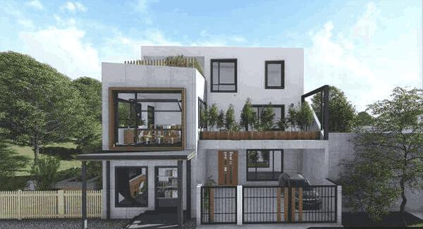 三層簡約現(xiàn)代風(fēng)別墅設(shè)計(jì)圖，帶車庫，設(shè)計(jì)的別具一格不落俗套，造價(jià)30w左右。