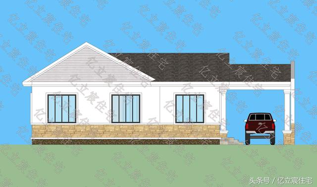 占地135平的一層簡(jiǎn)歐別墅設(shè)計(jì)圖，外觀時(shí)尚大氣，生活功能一應(yīng)俱全，適合農(nóng)村自建。