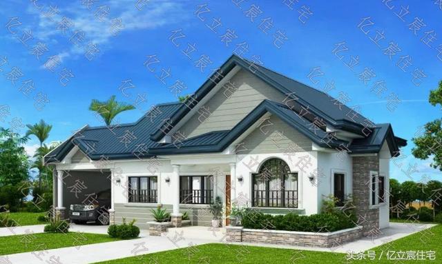 占地135平的一層簡(jiǎn)歐別墅設(shè)計(jì)圖，外觀時(shí)尚大氣，生活功能一應(yīng)俱全，適合農(nóng)村自建。