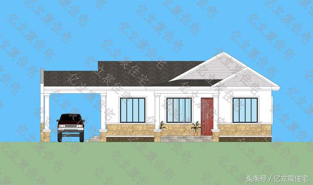 占地135平的一層簡(jiǎn)歐別墅設(shè)計(jì)圖，外觀時(shí)尚大氣，生活功能一應(yīng)俱全，適合農(nóng)村自建。