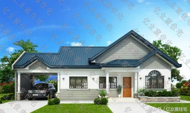 占地135平的一層簡(jiǎn)歐別墅設(shè)計(jì)圖，外觀時(shí)尚大氣，生活功能一應(yīng)俱全，適合農(nóng)村自建。