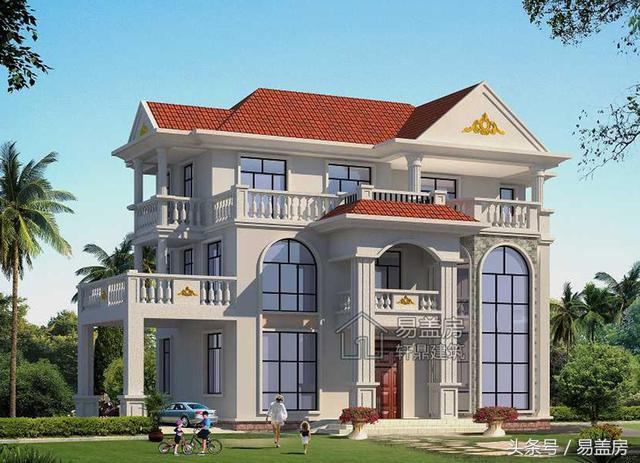 福建410平三層簡歐別墅設(shè)計圖，帶超大露臺，造價61萬。