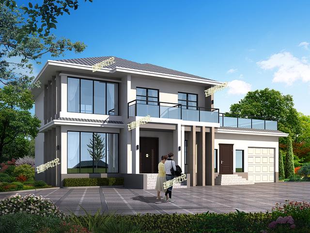 占地面積215的二層別墅設(shè)計圖，帶挑空客廳+車庫，外型簡單不復(fù)雜，溫馨舒適。