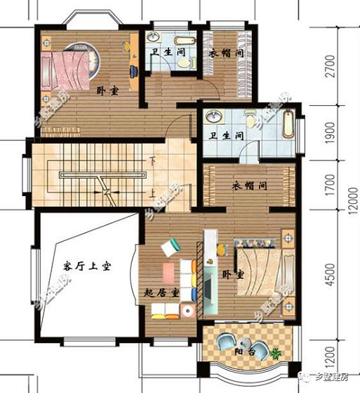 9x12米二層半農(nóng)村別墅設計圖，帶車庫，外觀造型簡約、大氣。