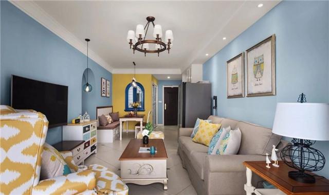 96平米兩居室地中海裝修風(fēng)格完成，清爽怡人，大包9萬(wàn)